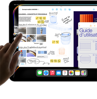 Vue montrant le multitâche sous iPadOS sur un iPad Pro exécutant plusieurs apps en même temps